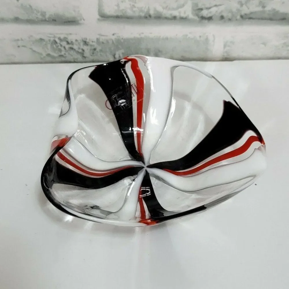 Oggetti Italy Art Glass Bowl‎ Red Black White Swirl Design Centerpiece Decor